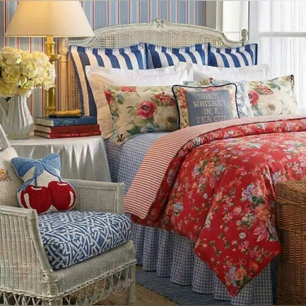 Ralph Lauren navy blue and white mini-gingham micro-check full sheet set